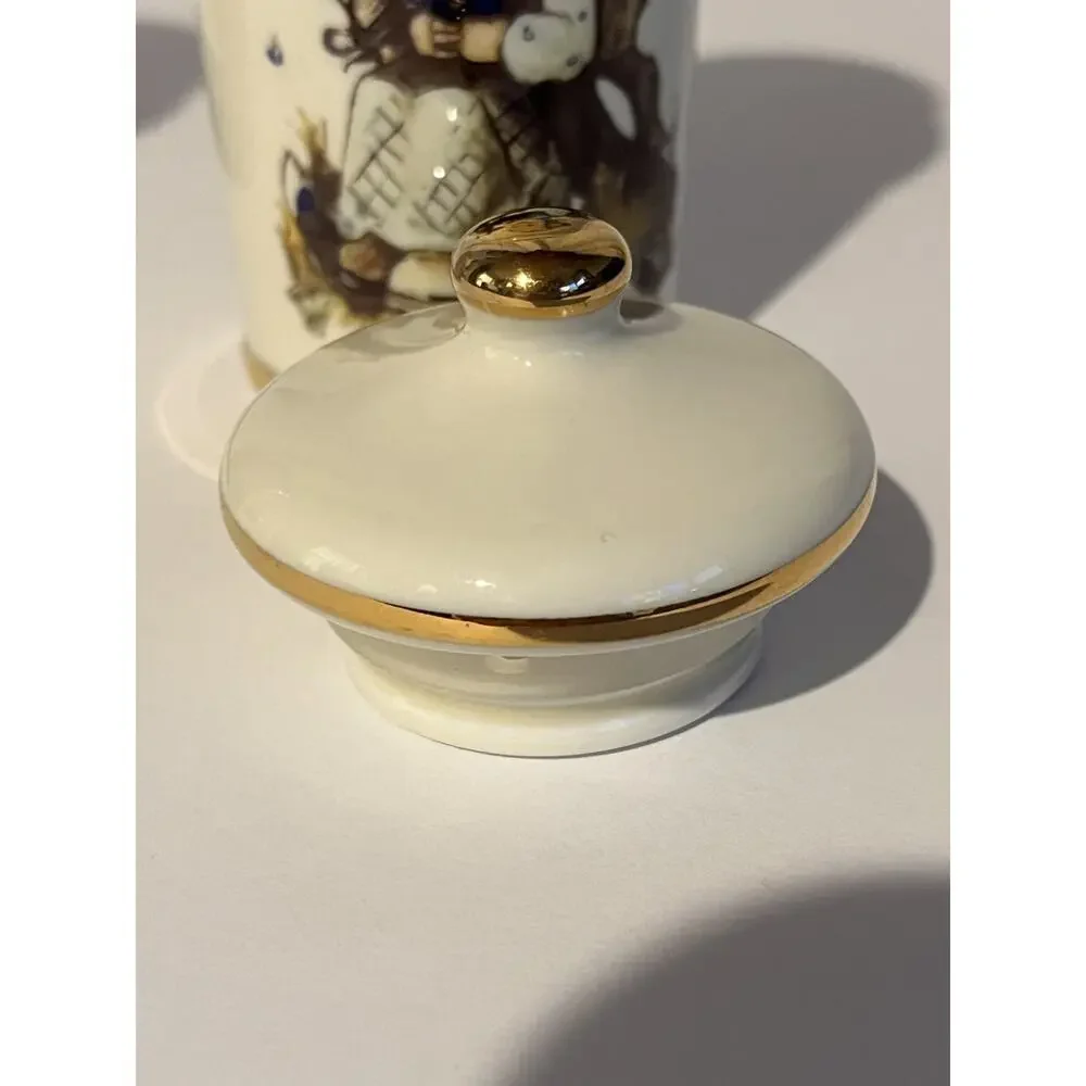 Vintage M.J. Hummel Onion & Garlic Porcelain Spice Jars Gold Trim Set of 2